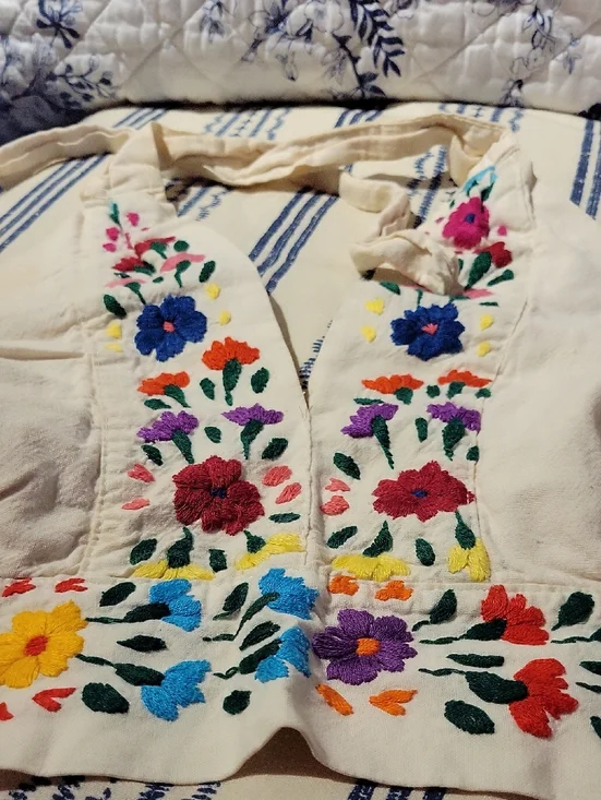 Boho Floral Embroidered Halter Bra Top With Darts, Adjustable Tie Neck And Back - Picture 2 of 6